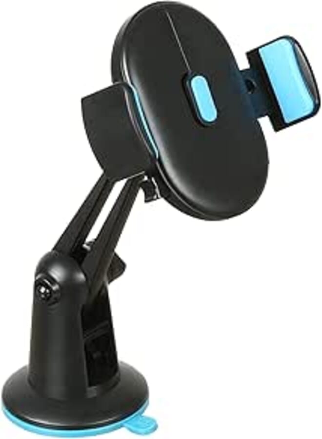 Car Phone Holder JS-046 2in1 for Dashboard/Windshield with 360° Rotation, Arms Height adjustable Stable fits all smartphones - Light Blue